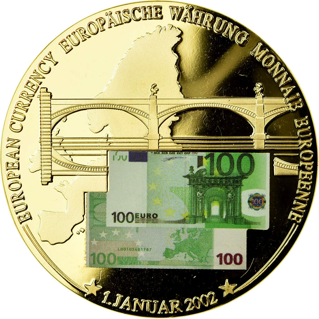 Frankreich, Medaille, Monnaie Européenne, Billet de 100 Euro, STGL, Copper Gilt