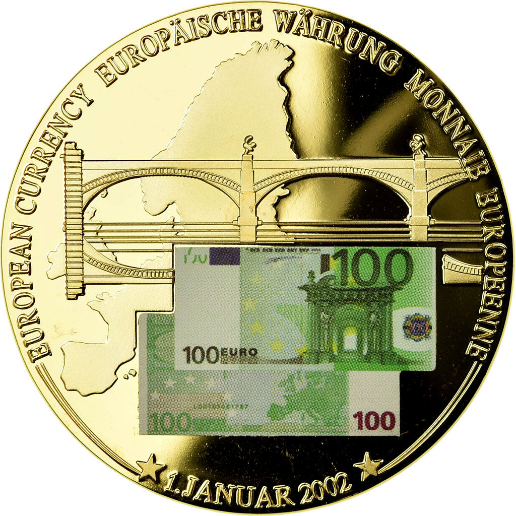 Francja, Medal, Monnaie Européenne, Billet de 100 Euro, MS(64), Stop miedzi