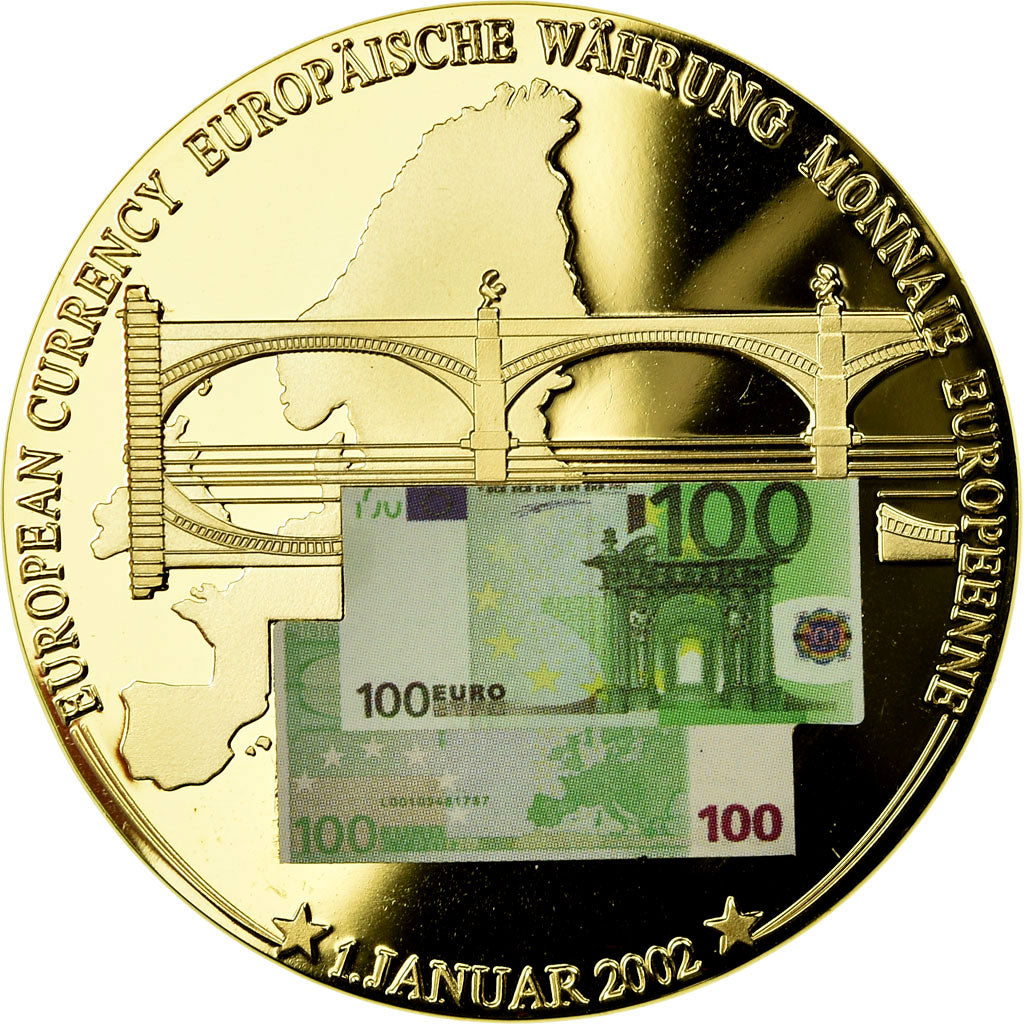 France, Medal, Monnaie Européenne, Billet de 100 Euro, MS(65-70), Copper Gilt