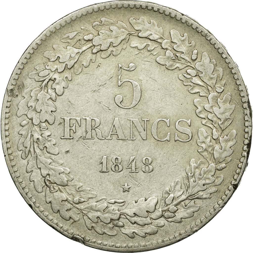 Moneta, Belgio, Leopold I, 5 Francs, 5 Frank, 1848, BB, Argento