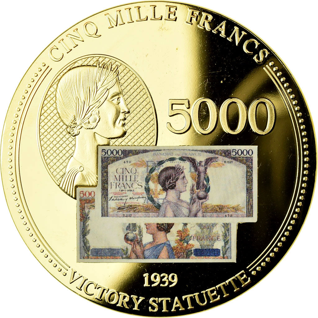 France, Médaille, Les Anciens Francs, billet de 5000 Francs Victoire, SPL+