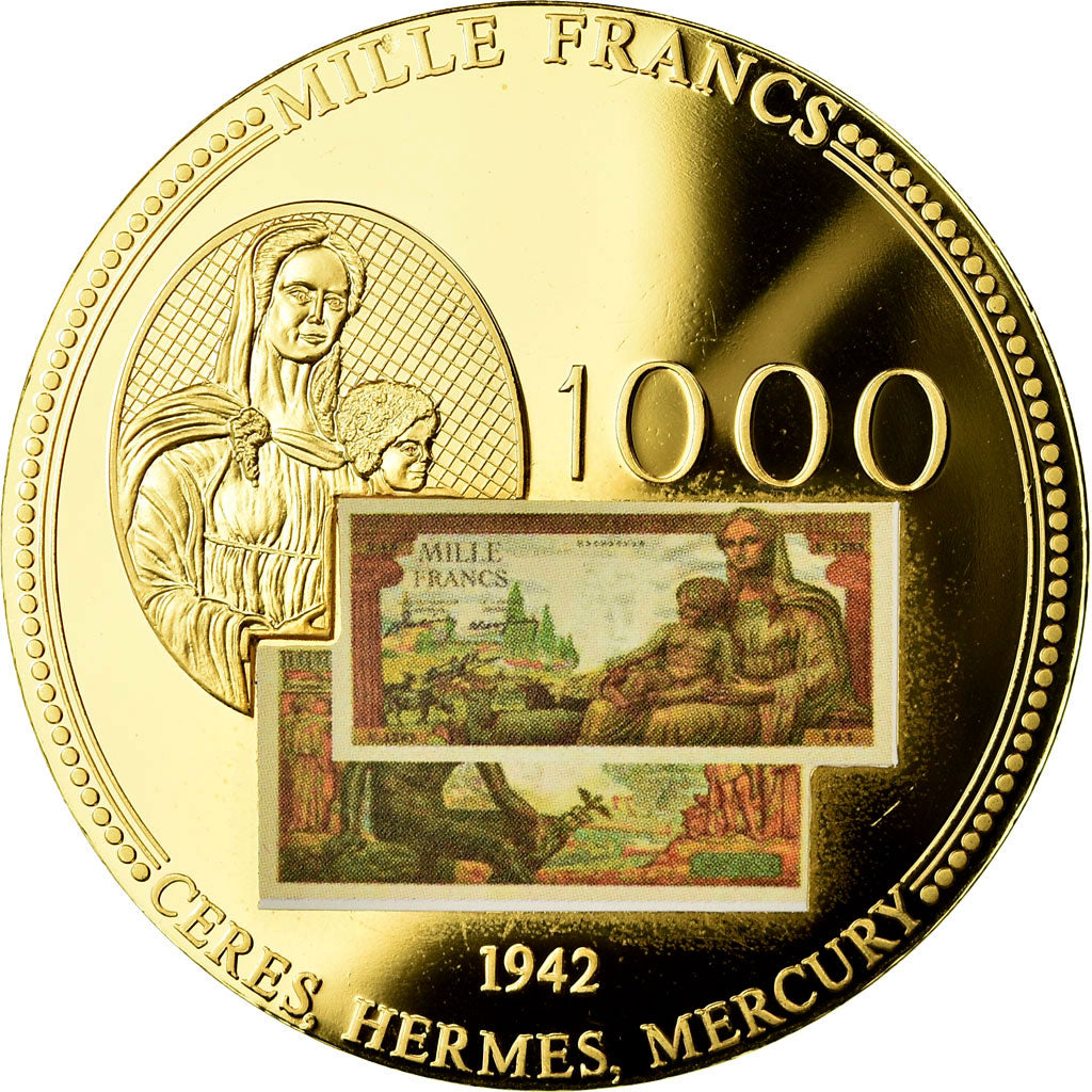 France, Medal, Les Anciens Francs, 1000 Francs Cérès, MS(65-70), Copper Gilt
