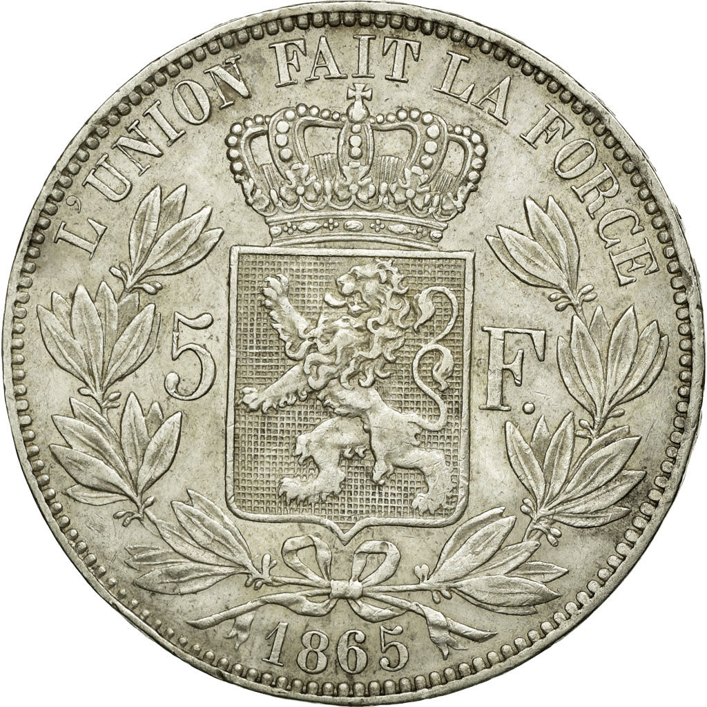 Coin, Belgium, Leopold I, 5 Francs, 5 Frank, 1865, AU(50-53), Silver