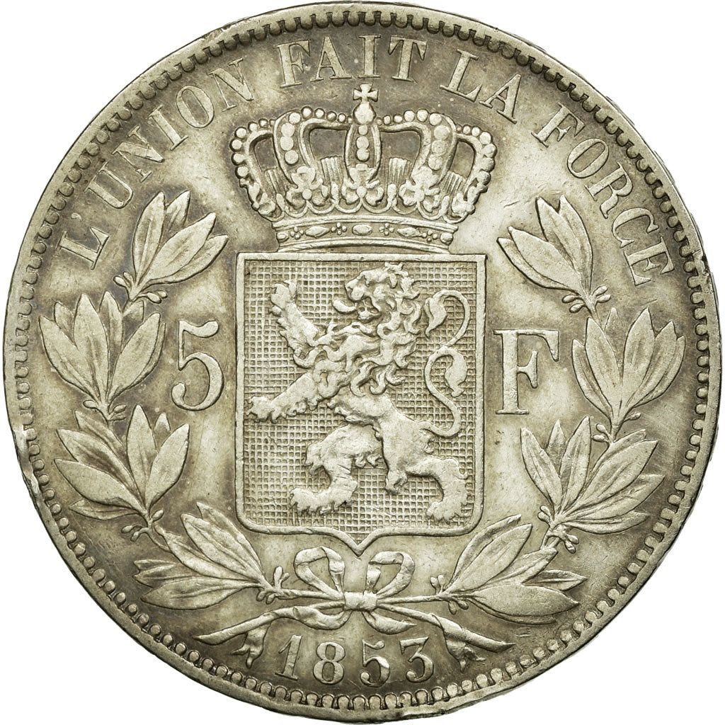 Coin, Belgium, Leopold I, 5 Francs, 5 Frank, 1853, AU(50-53), Silver, KM:17