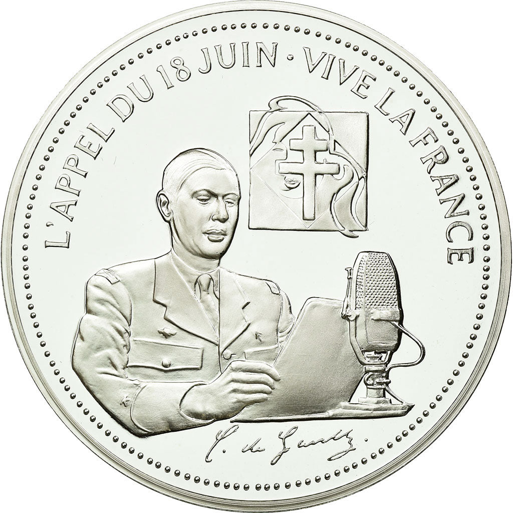 France, Medal, Charles De Gaulle, Appel du 18 juin 1940, MS(65-70), Silver