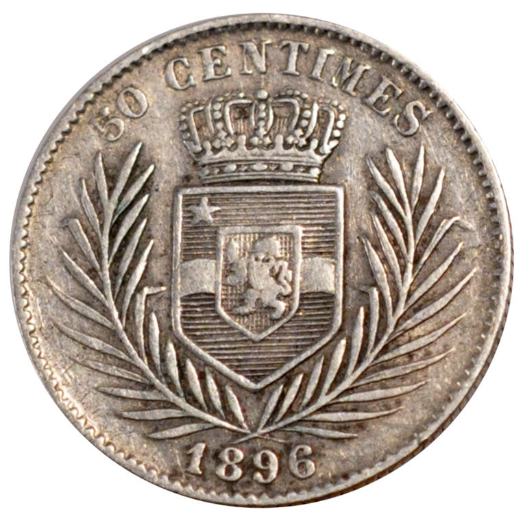 Belgian Congo, 50 Centimes, 1896, VF(30-35), Silver, 2.43