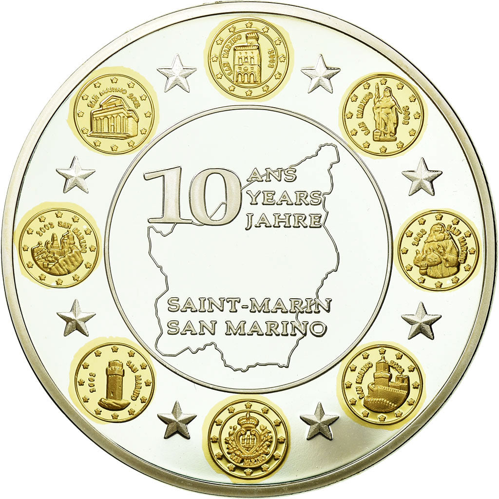 France, Medal, 10 Ans de l'Euro, Saint-Marin, 2012, MS(65-70), Copper Plated
