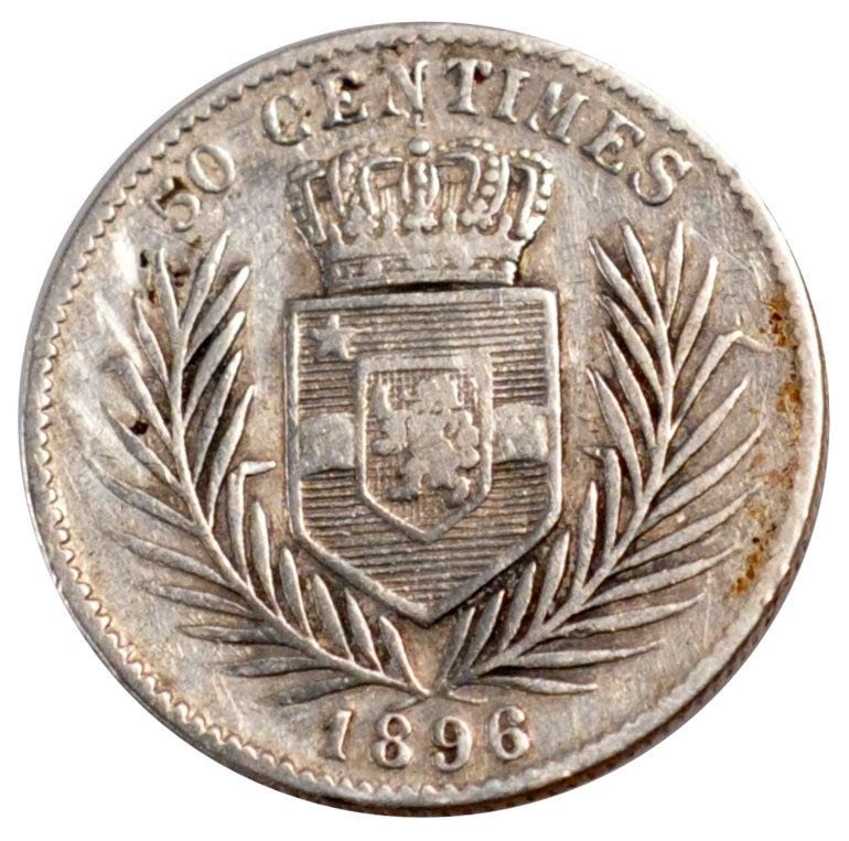 Belgian Congo, 50 Centimes, 1896, VF(20-25), Silver, 2.38