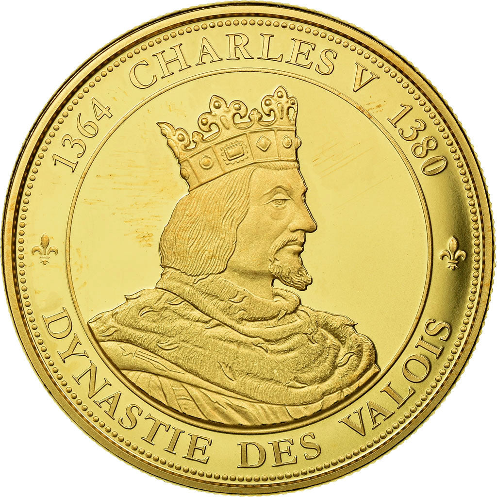Francia, medalla, Les Rois de France, Charles V, History, FDC, Copper Gilt