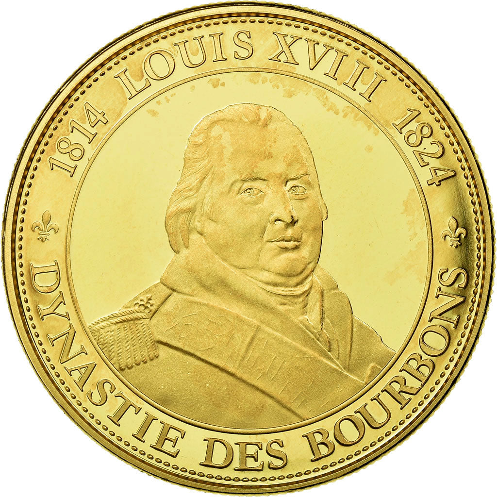 Francia, medaglia, Les rois de France, Louis XVIII, History, FDC, Rame dorato