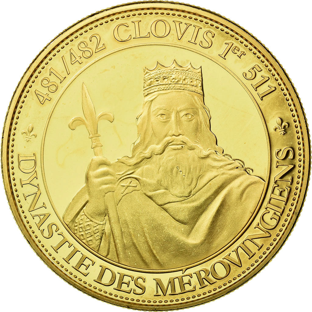France, Medal, Les Rois de France, Clovis, History, MS(65-70), Copper Gilt