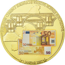 Francia, medalla, La Monnaie Européenne, Billet de 50 Euro, 2002, FDC, Copper