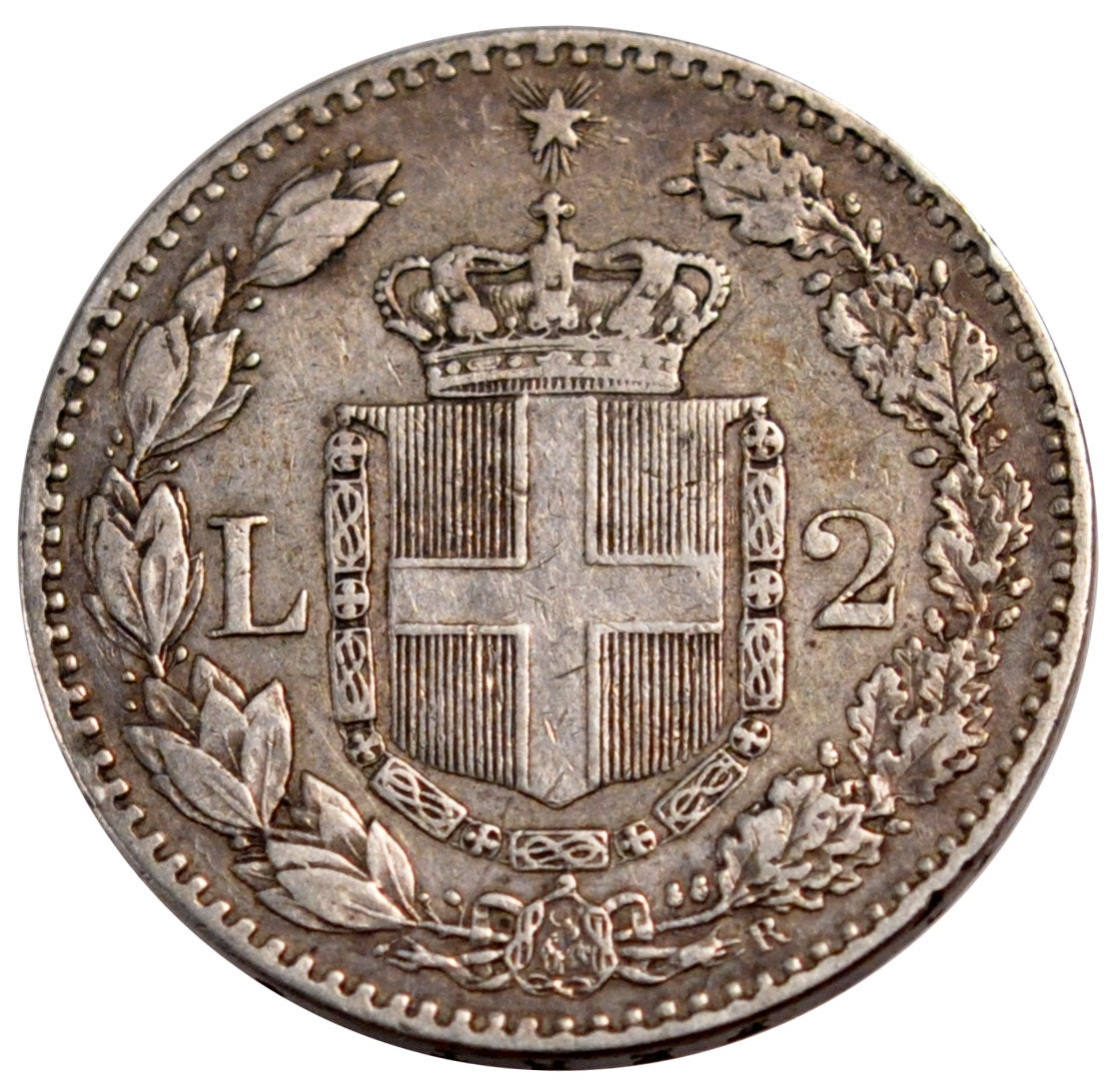 ITALY, 2 Lire, 1887, Rome, KM #23, EF(40-45), Silver, 9.93