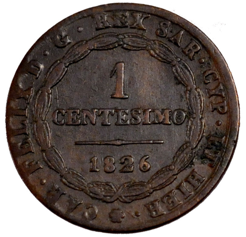 Italy, 1 Centesimo, 1826, EF(40-45), Copper, 1.95