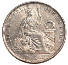 Peru, 1 Sol, 1869, AU(55-58), Silver, 24.95