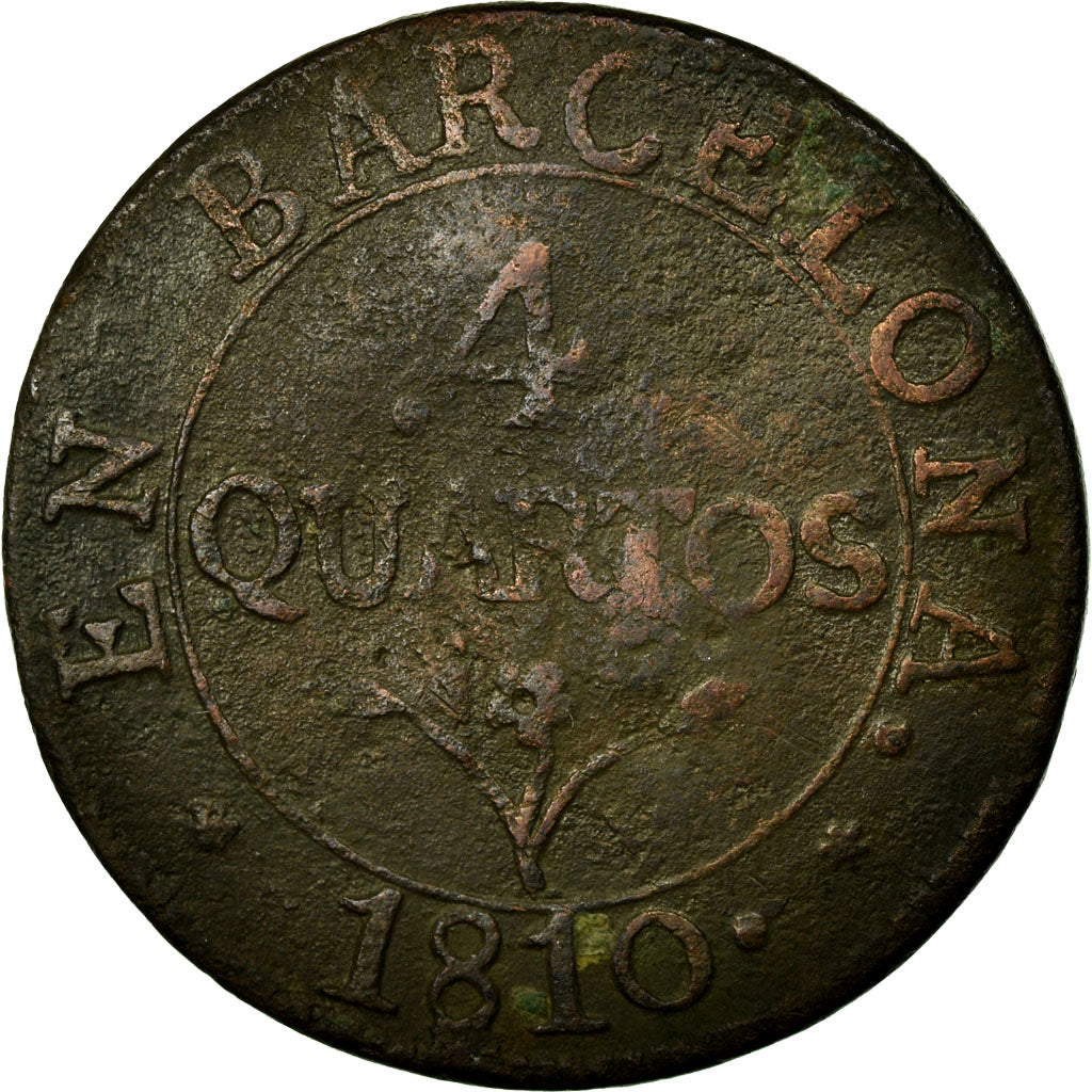 Moneda, España, BARCELONA, Joseph (Jose) Napolean, 4 Quartos, 1810, BC+, Cobre