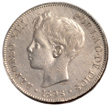 Spain, 5 Pesetas, 1898, AU(50-53), Silver, 24.47