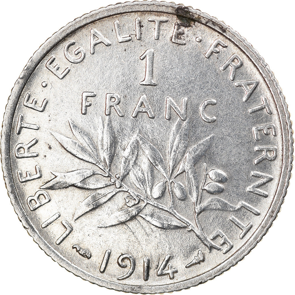 Coin, France, Semeuse, Franc, 1914, Paris, AU(55-58), Silver, KM:844.1
