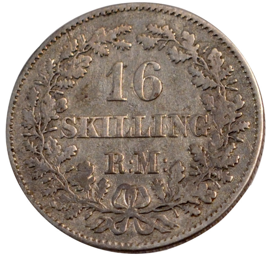 DENMARK, 16 Skilling Rigsmont, 1857, Copenhagen, KM #765, VF(20-25), Silver,...