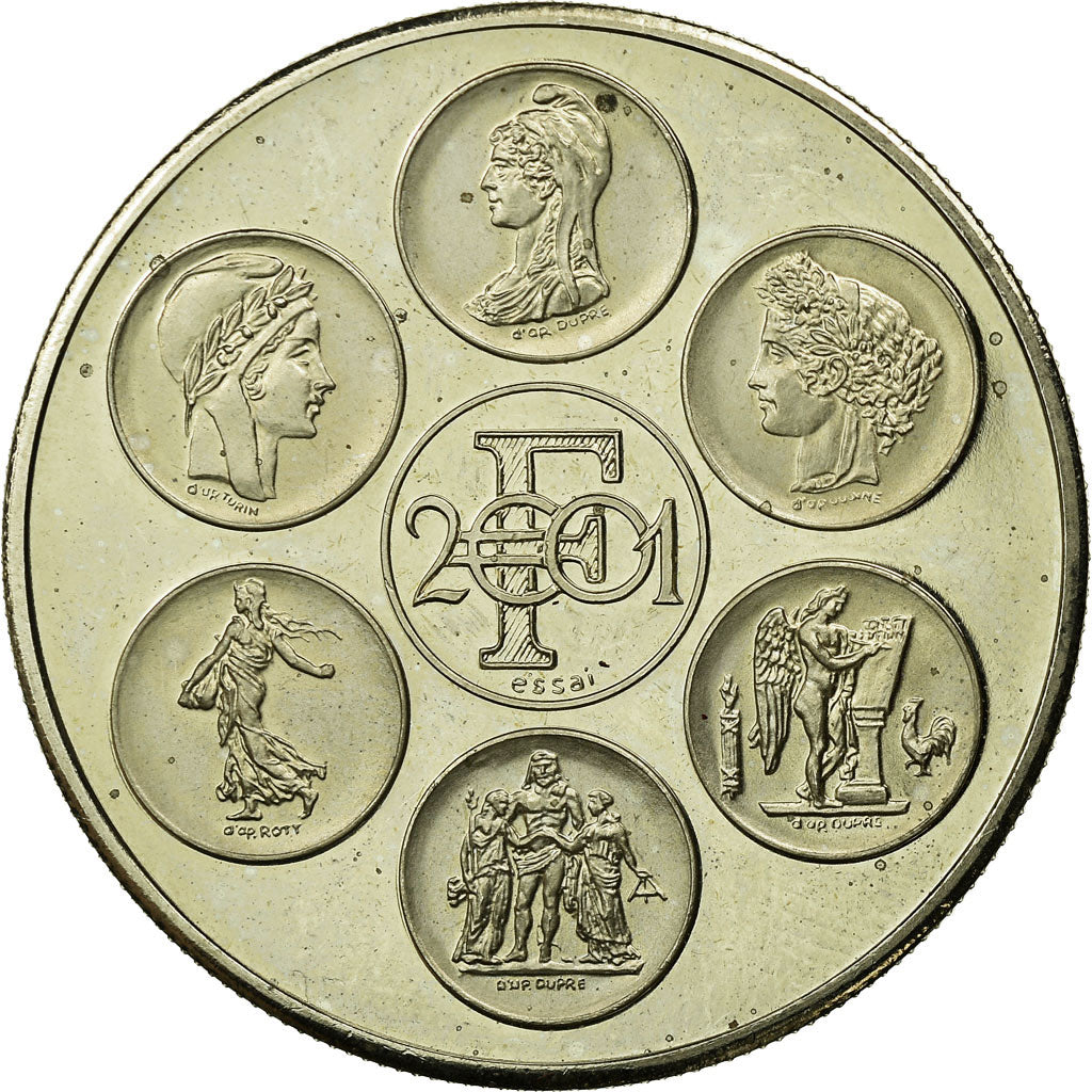 Francia, medaglia, Coq, Fin du Cours Légal du Franc, 2001, SPL+, Rame-nichel
