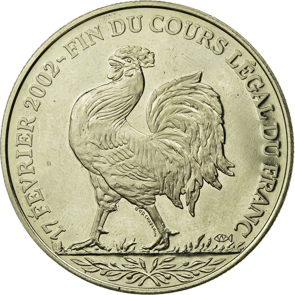 Francia, medaglia, Coq, Fin du Cours Légal du Franc, 2001, SPL+, Rame-nichel
