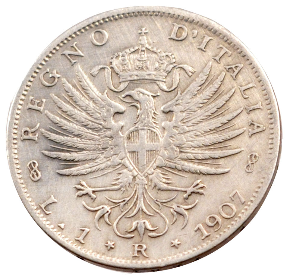 ITALY, Lira, 1907, Rome, KM #32, EF(40-45), Silver, 4.94