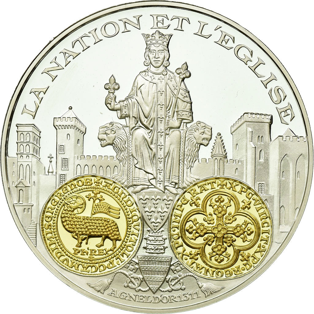France, Medal, La Nation et L'Eglise, Agnel D'Or, MS(65-70), Silver