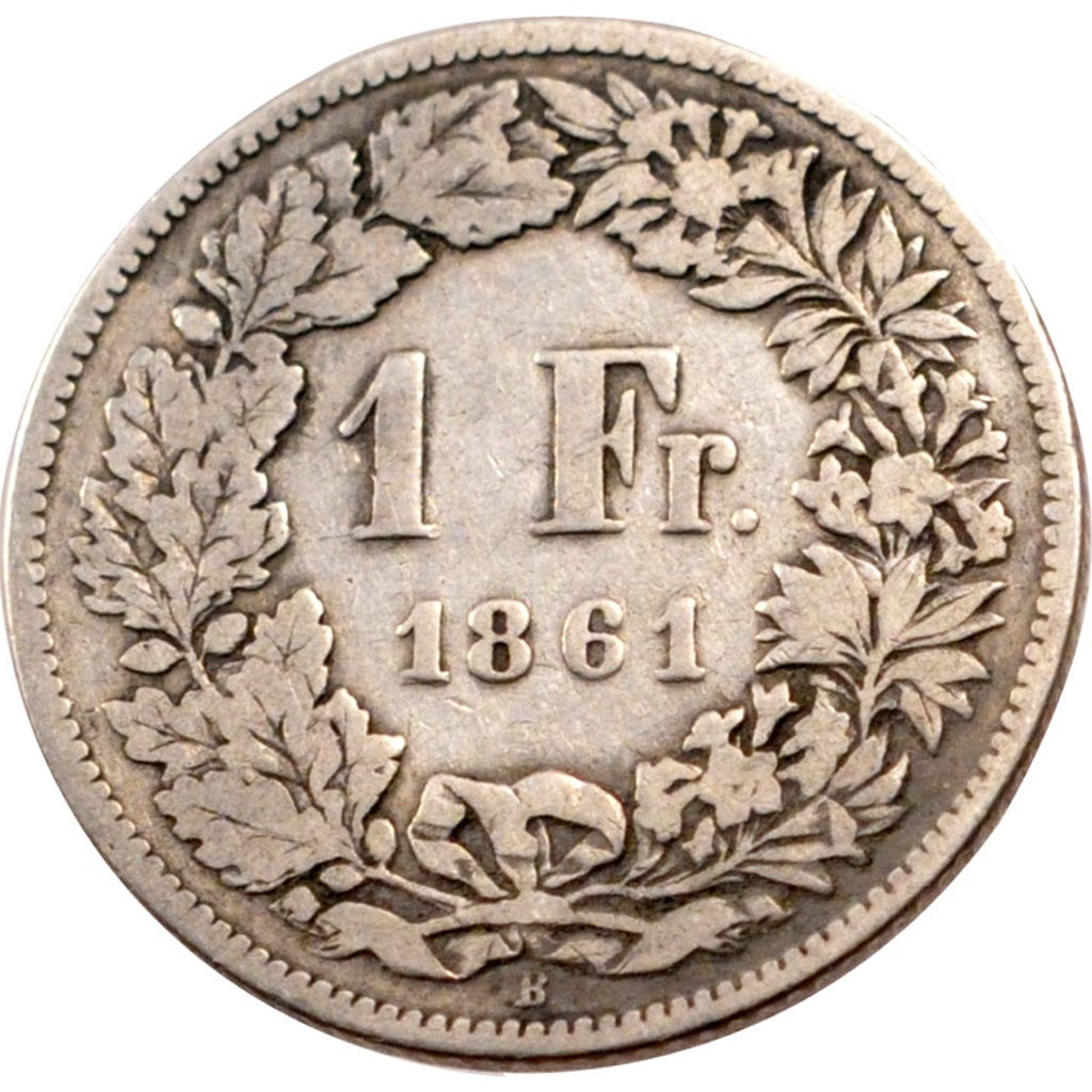 Coin, Switzerland, Franc, 1861, Bern, VF(30-35), Silver, KM:9a