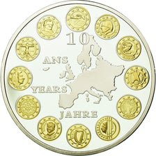 France, Medal, 10 ans de l'Euro, MS(65-70), Silvered bronze