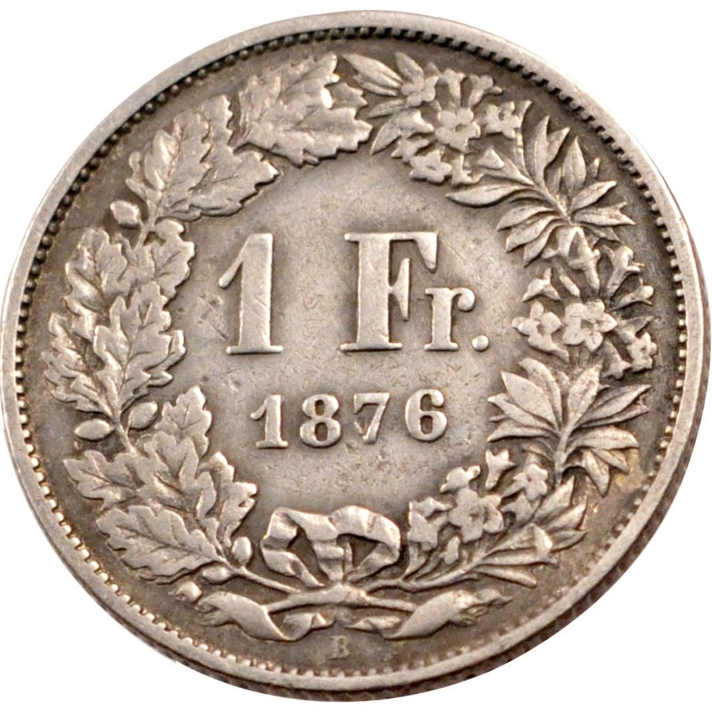 SWITZERLAND, Franc, 1876, Bern, KM #24, EF(40-45), Silver, 23.2, 4.89