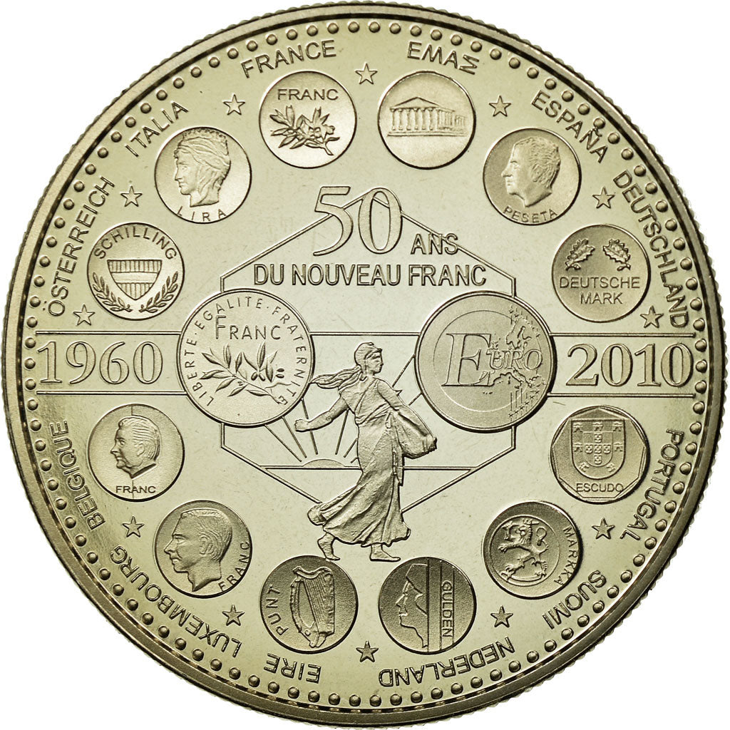 Frankrijk, Medaille, L'Europe des XXVII, 50 ans du nouveau Franc, 2010, FDC