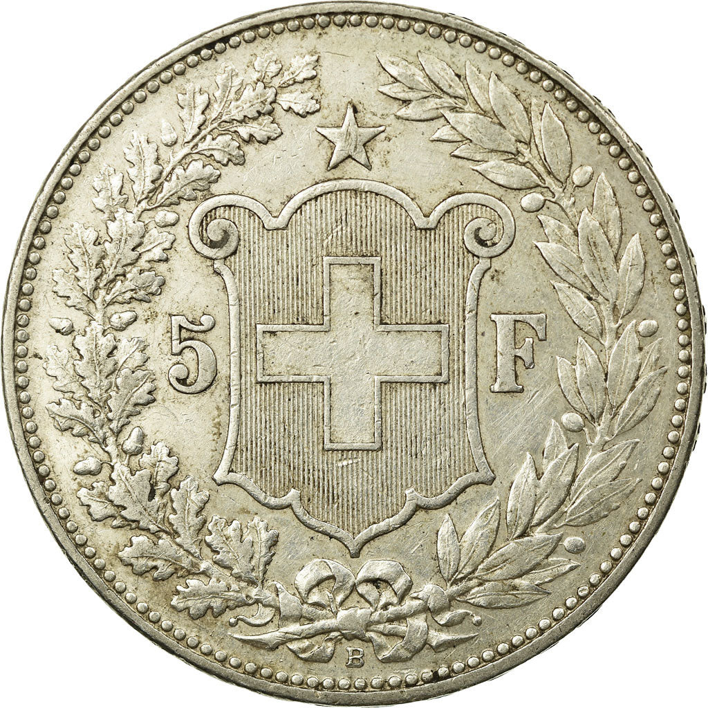 Coin, Switzerland, 5 Francs, 1907, Bern, AU(50-53), Silver