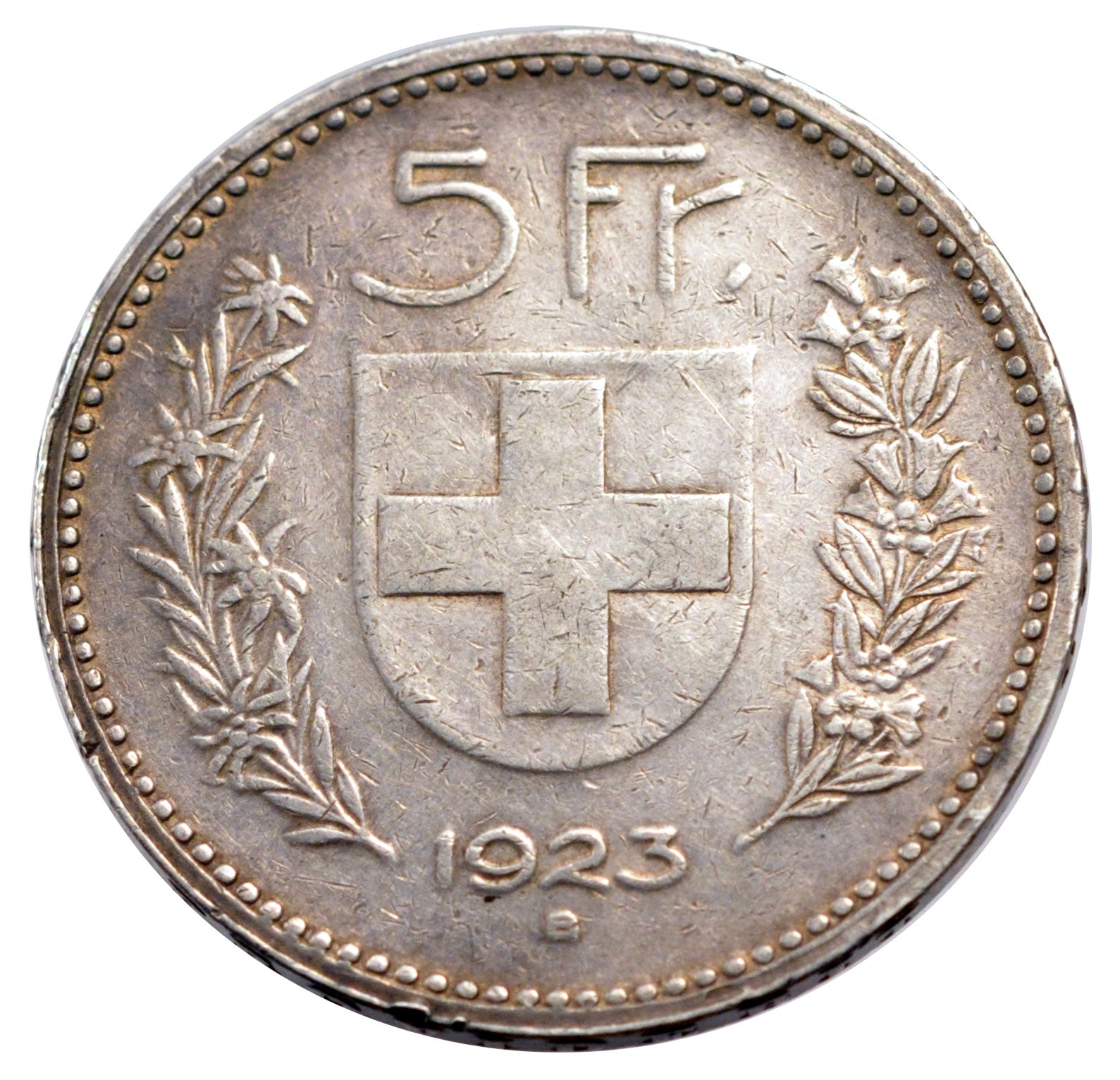SWITZERLAND, 5 Francs, 1923, Bern, KM #37, EF(40-45), Silver, 37, 24.92