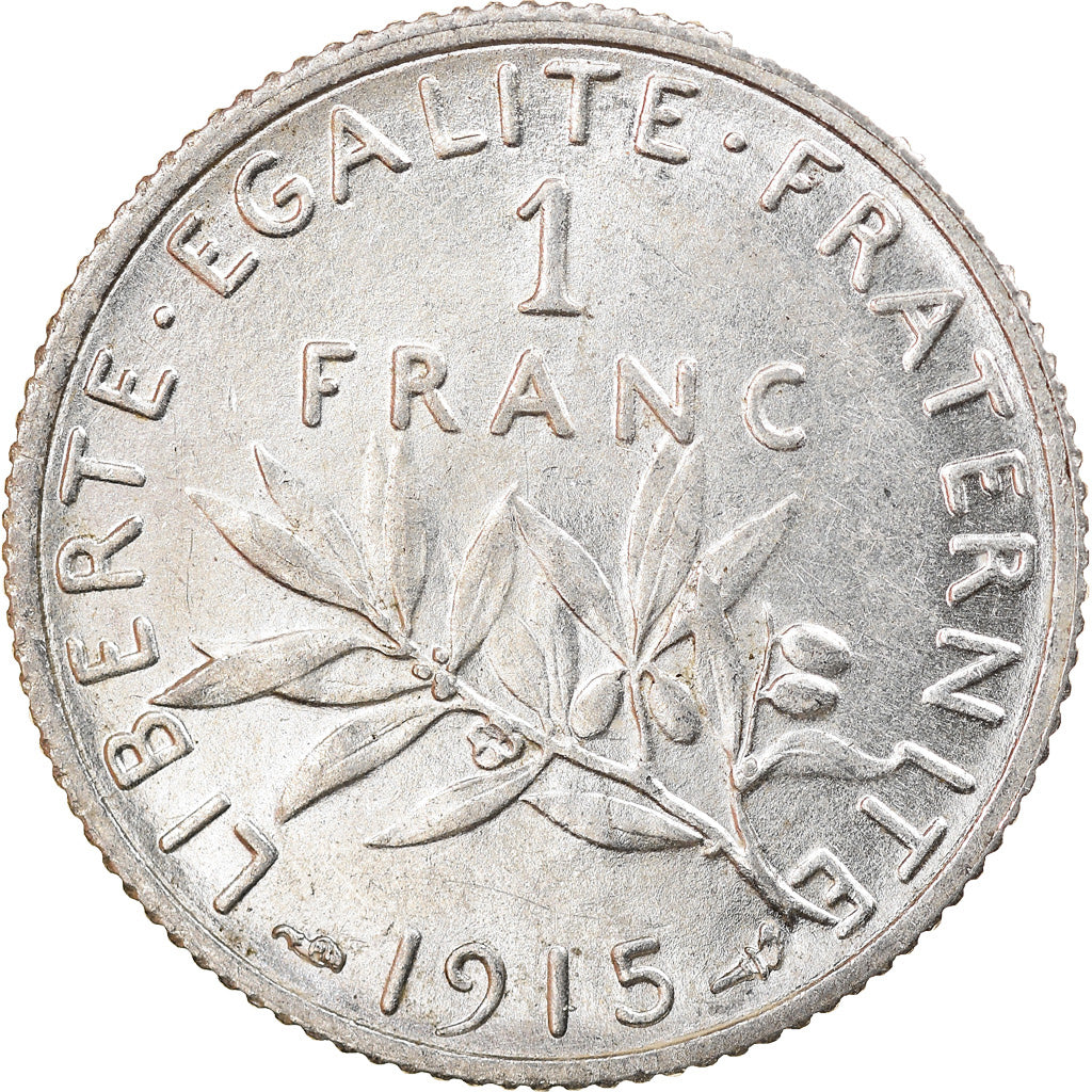 Coin, France, Semeuse, Franc, 1915, Paris, MS(60-62), Silver, KM:844.1