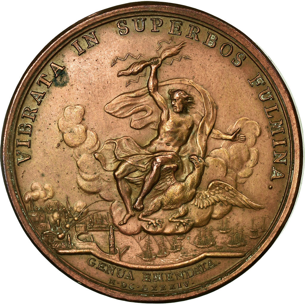 France, Medal, Louis XIV, Bombardement de Gênes, 1684, Mauger, AU(50-53)