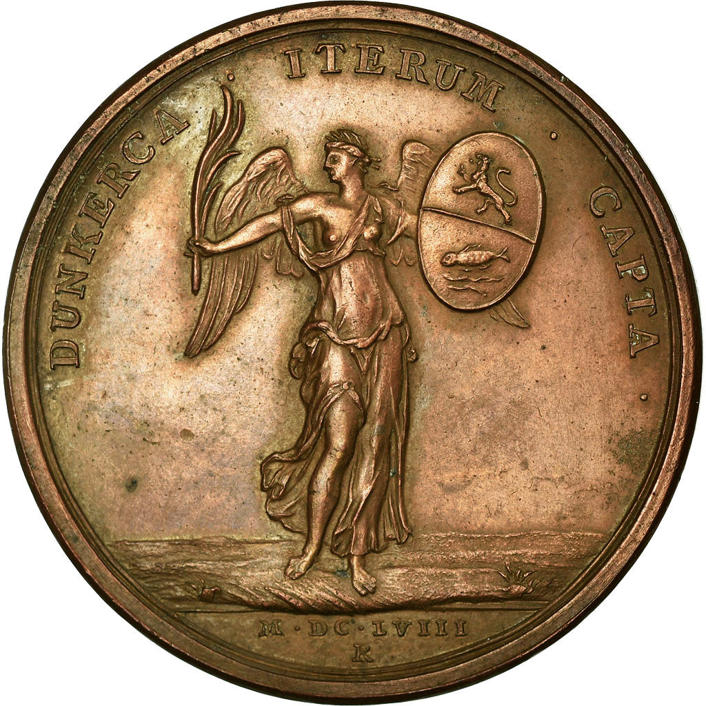 France, Médaille, Louis XIV, Prise de Dunkerque, 1658, Mauger, TTB+, Cuivre