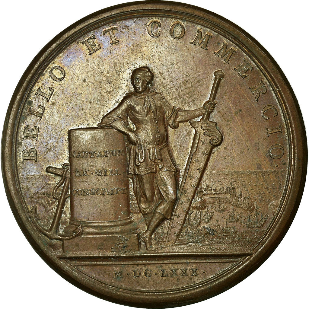 Francia, medaglia, Louis XIV, Levée de 60000 Matelots, 1680, Mauger, BB+, Rame