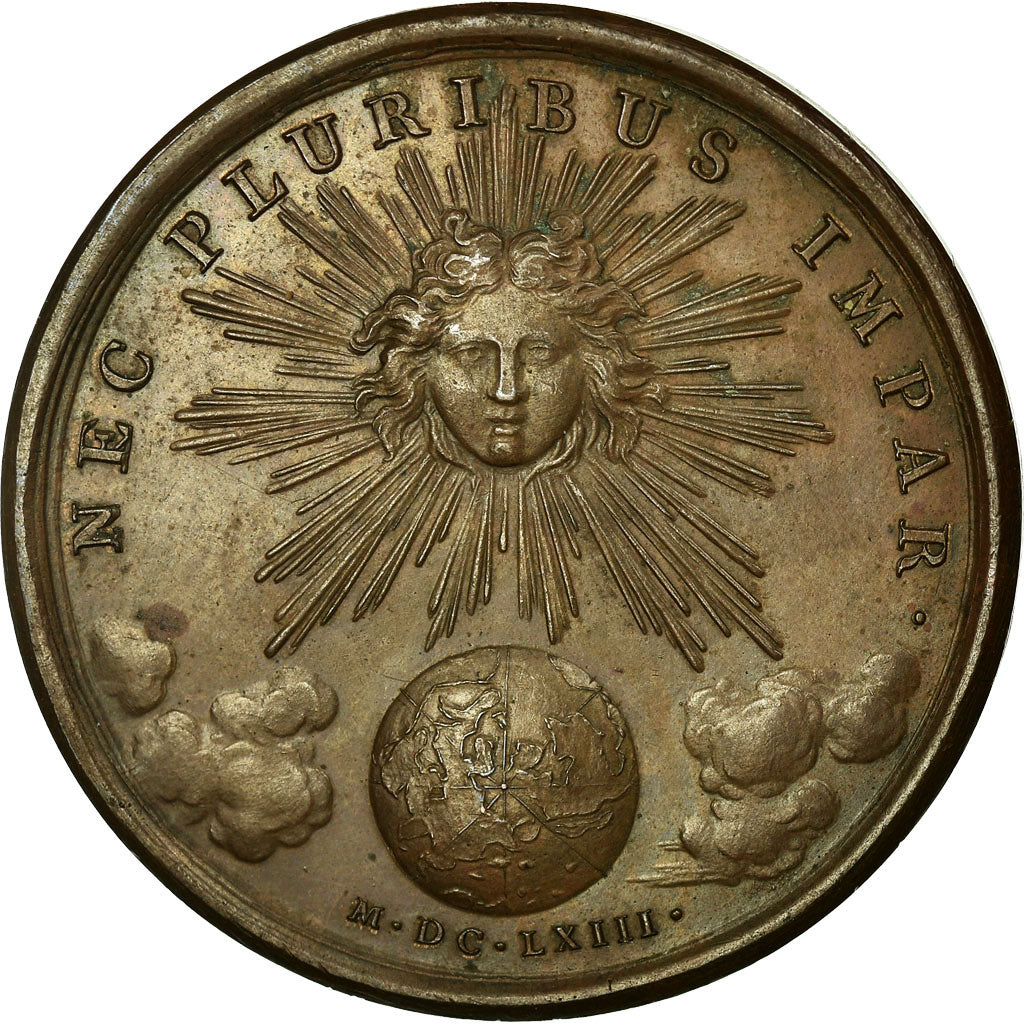 France, Medal, Louis XIV, La Devise du Roi, 1663, Mauger, AU(55-58), Copper