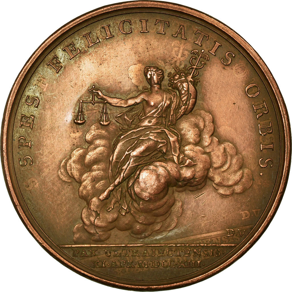 Francja, Medal, Louis XIV, Paix d'Utrecht, Historia, 1713, Mauger, AU(55-58)