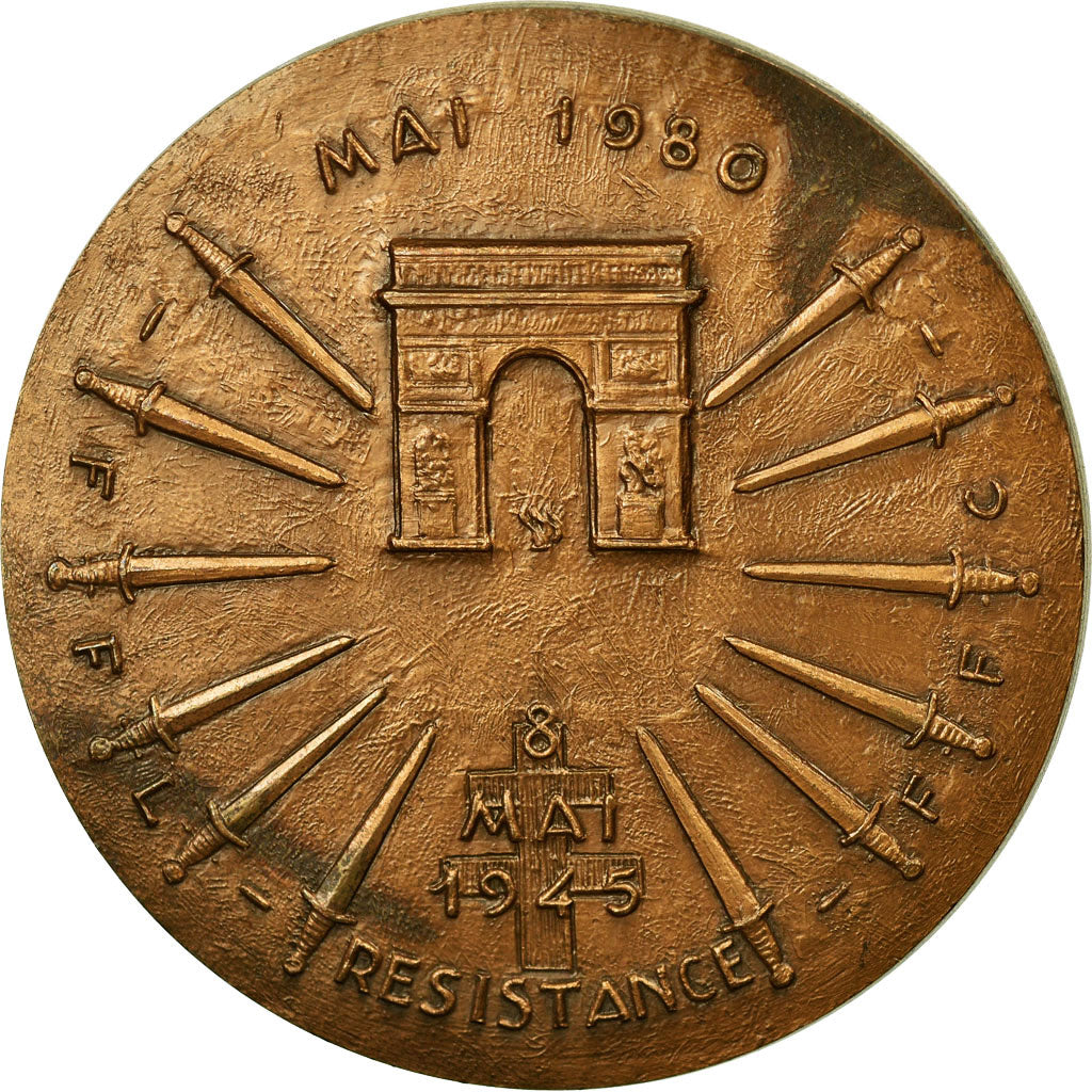 France, Medal, Résistance, Charles de Gaulle, 1980, Guiraud, AU(50-53), Bronze