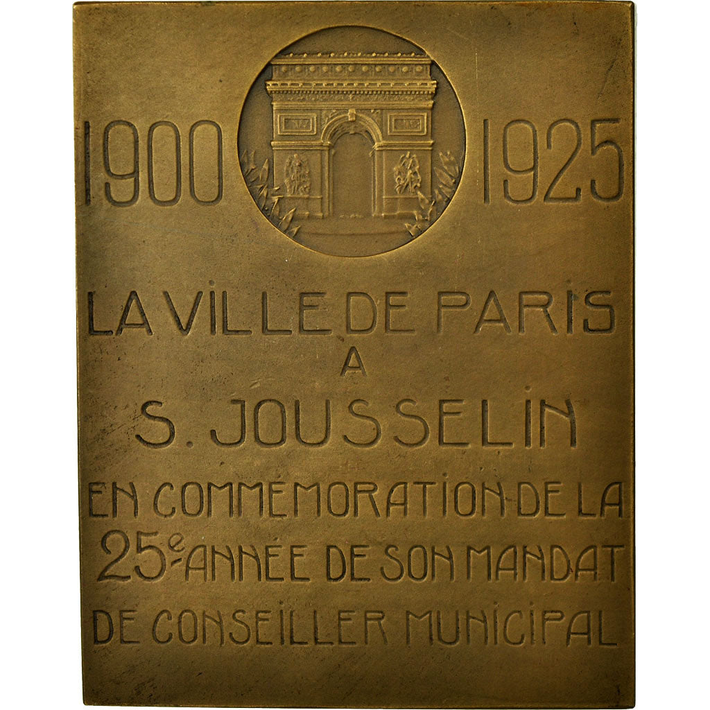 France, Medal, S.Jousselin, Conseiller Municipal de Paris, 1925, Baudichon