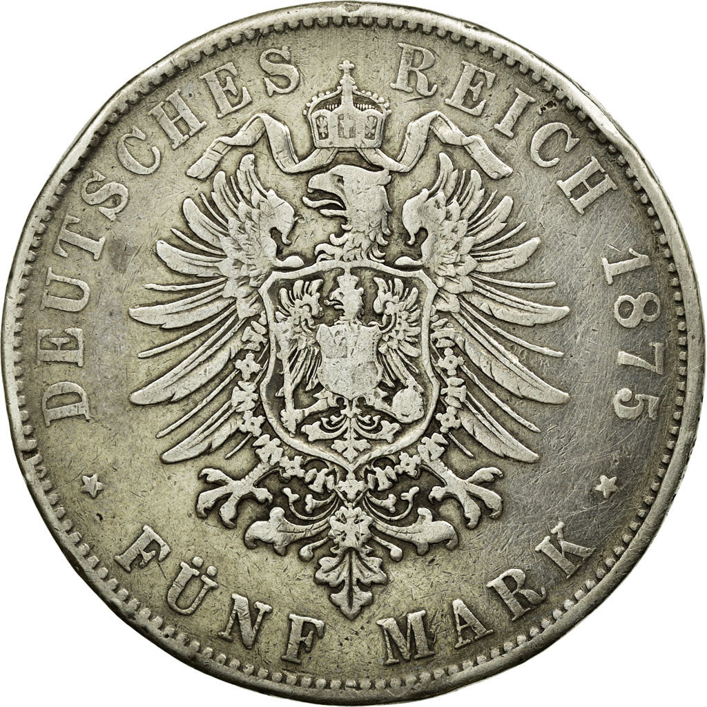 Coin, German States, BAVARIA, Ludwig II, 5 Mark, 1876, Munich, VF(30-35), Silver