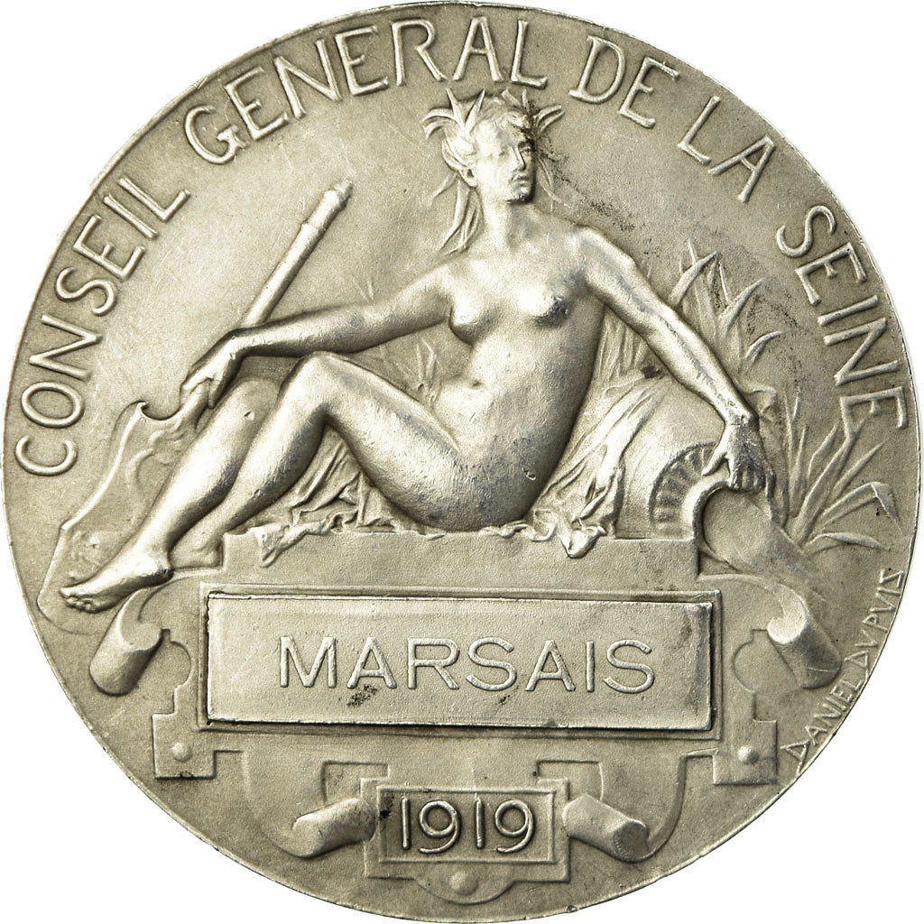 France, Medal, Conseil Général de la Seine, 1919, Chaplain, MS(60-62), Silver