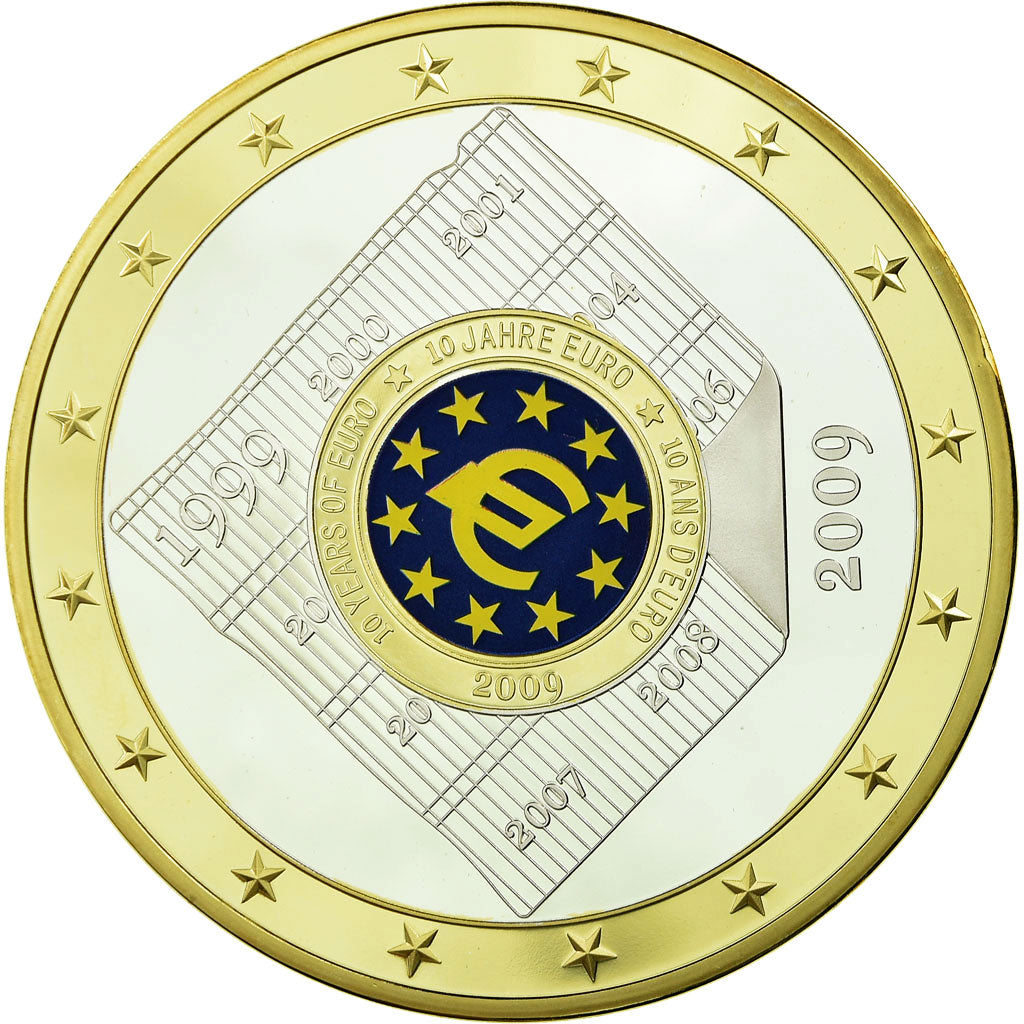 France, Medal, 10 ans de l'Euro, 2009, MS(65-70), Copper Plated Silver