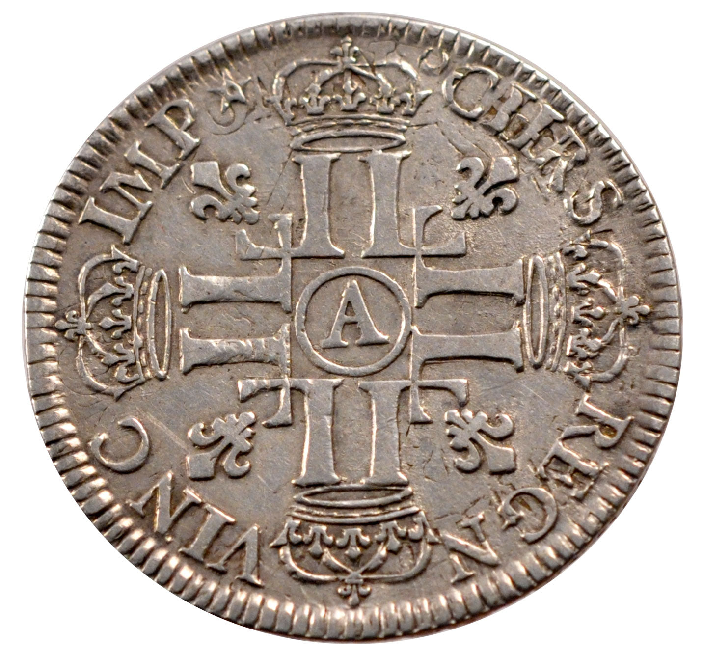 FRANCE, 1/2 Écu aux 8 L, 1/2 ECU, 1690, Paris, KM #273.1, VF(30-35), Silver, ...