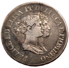 ITALIAN STATES, 5 Franchi, 1808, Firenze, KM #24.3, VF(30-35), Silver, 37, 24.59