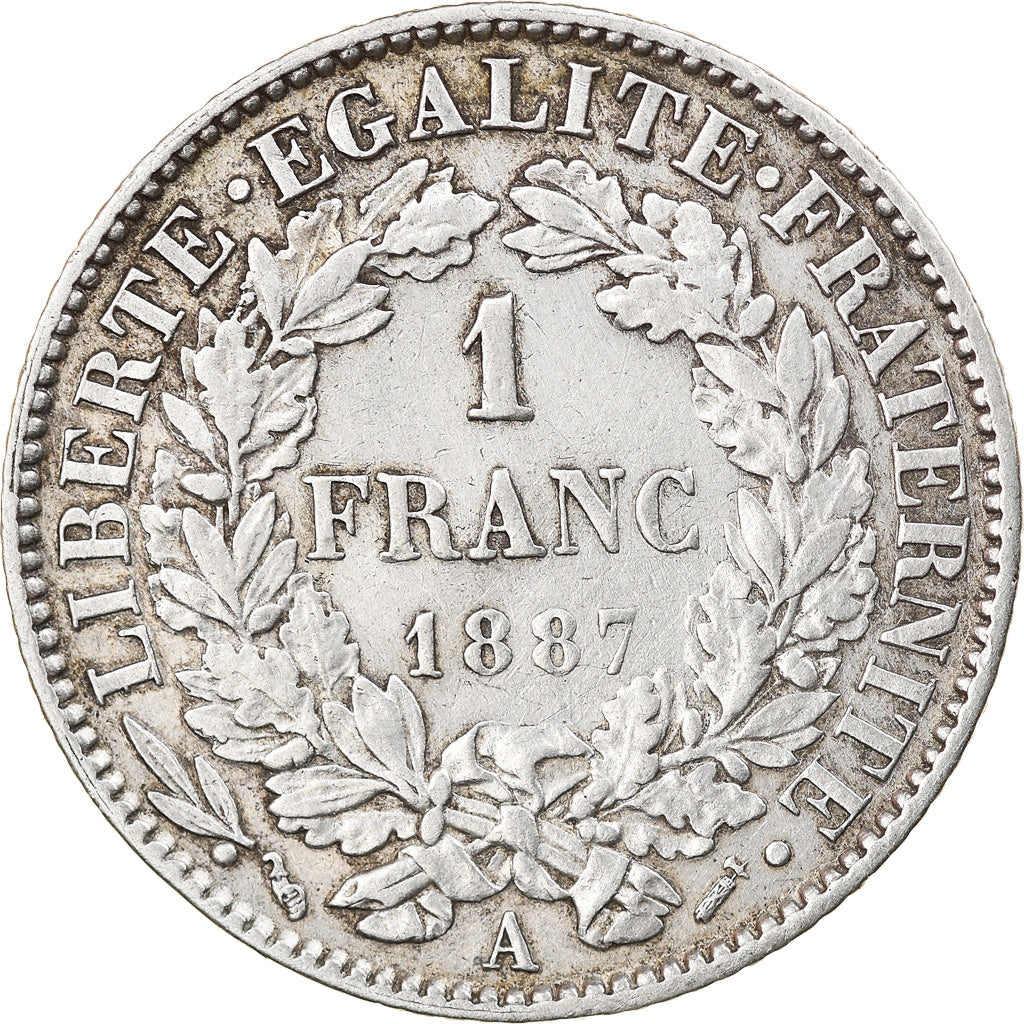 Coin, France, Cérès, Franc, 1887, Paris, AU(50-53), Silver, KM:822.1