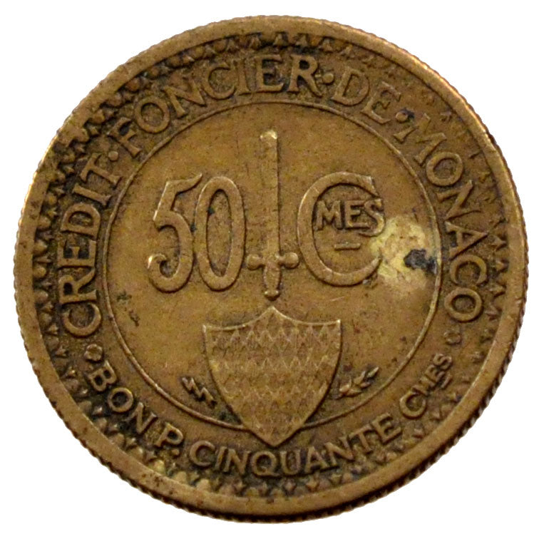 Monaco, 50 Centimes, 1926, Poissy, EF(40-45), Bronze-Aluminium, Gadoury #125,...