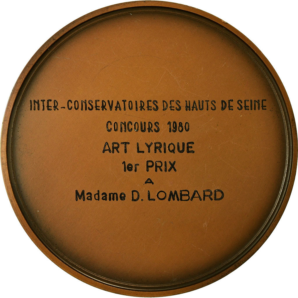 France, Medal, Conservatoires des Hauts de Seine, Art Lyrique, 1980, Auguste