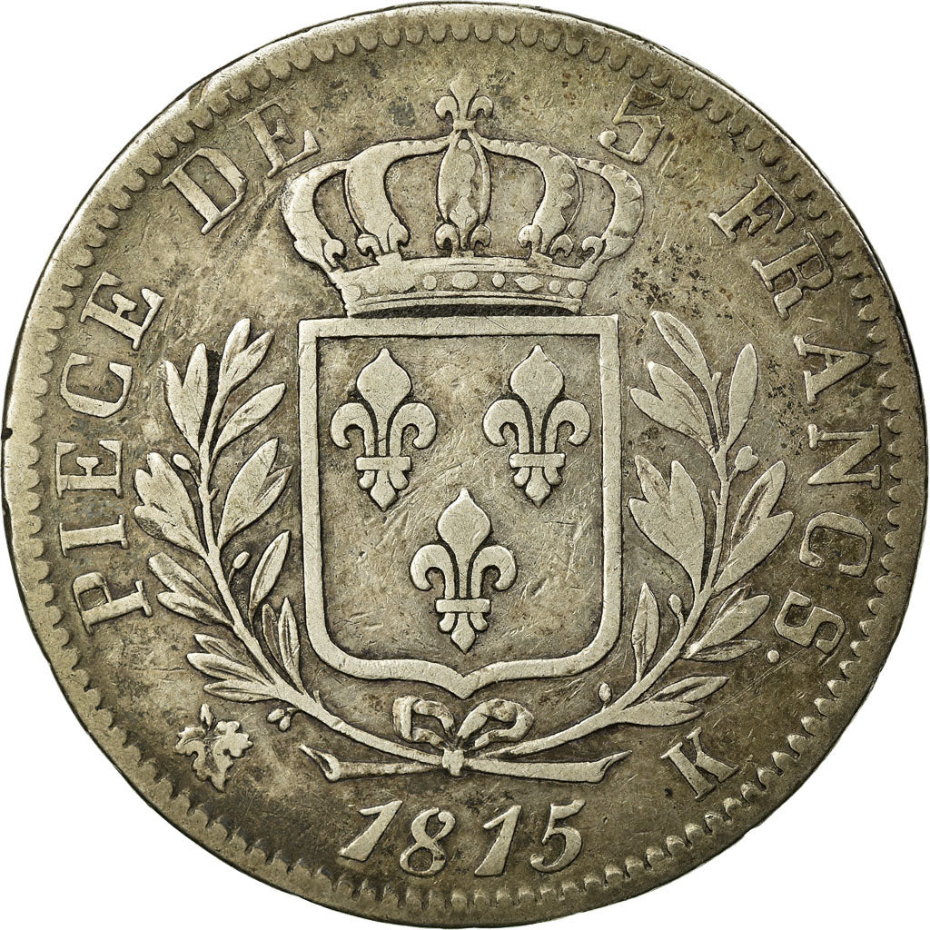 Moneda, Francia, Louis XVIII, Louis XVIII, 5 Francs, 1815, Bordeaux, BC+, Plata